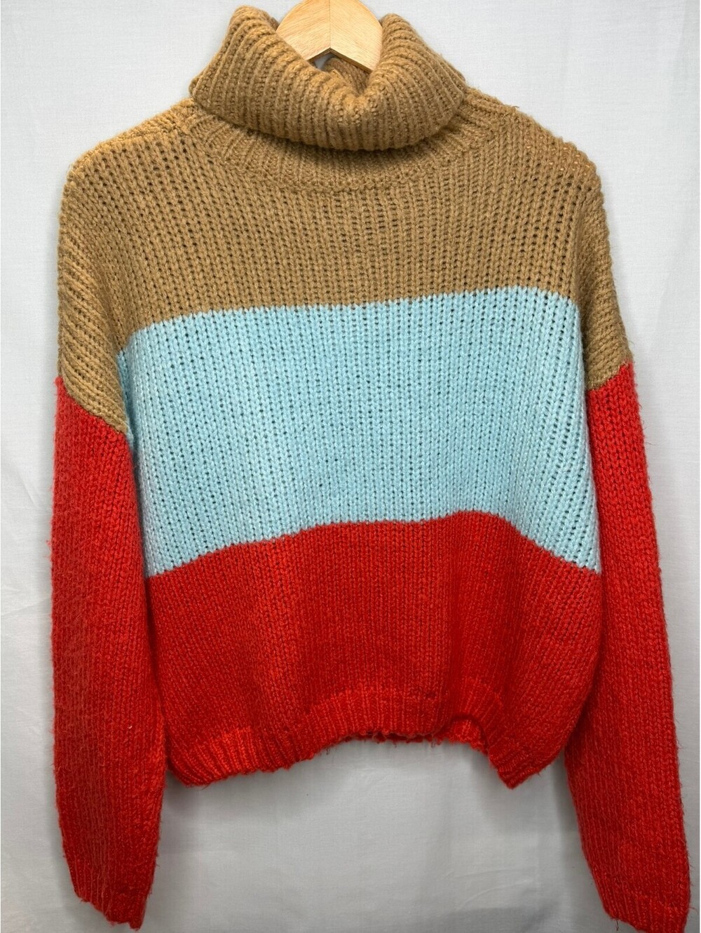 Woven Heart Size M Colorblock Turtleneck Sweater Mohair Blend